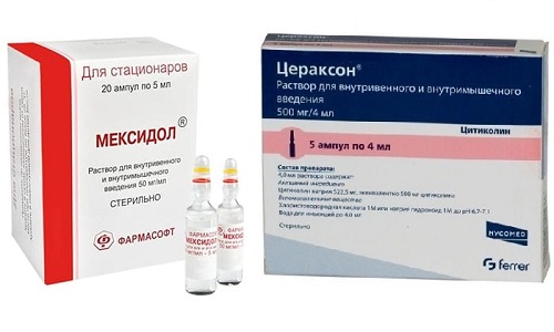 Цераксон и Мексидол применяются для нормализации мозгового кровообращения при тяжелых формах патологий или после травм