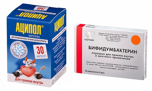 Устранить нарушения кишечной микрофлоры помогут препараты Аципол или Бифидумбактерин